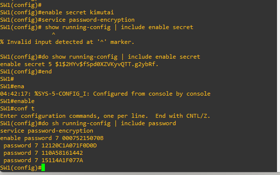 Enable secret and service password-encryption configured