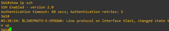 Show ip ssh output confirming SSH version 2 enabled